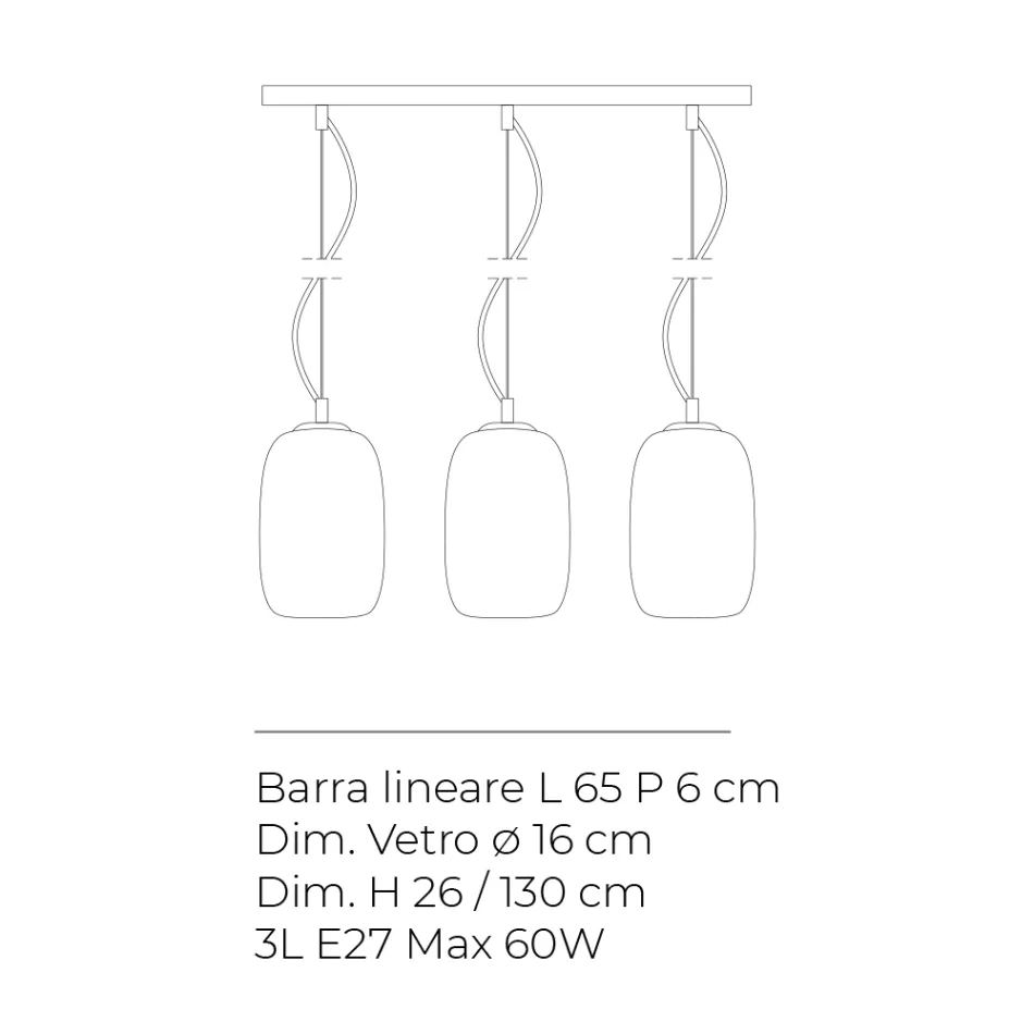 Lustre veneziano de três luzes em vidro soprado, fabricado na Itália - Soffio Viadurini