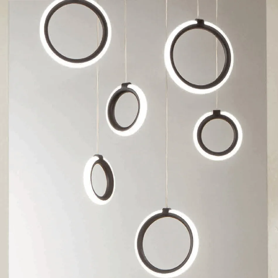 Lustre suspenso em metal pintado de preto com 6 luzes LED - cedro Viadurini