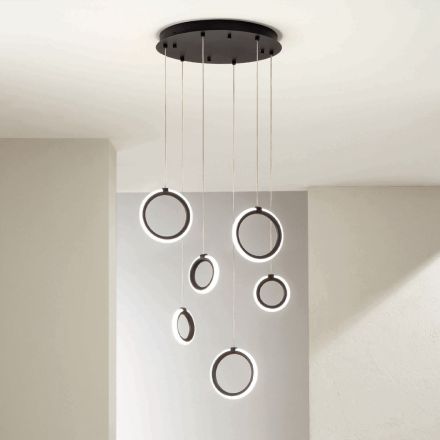 Lustre suspenso em metal pintado de preto com 6 luzes LED - cedro Viadurini