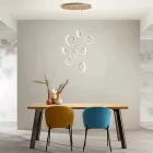 Lustre suspenso de metal pintado de ouro com 8 luzes LED - cedro Viadurini