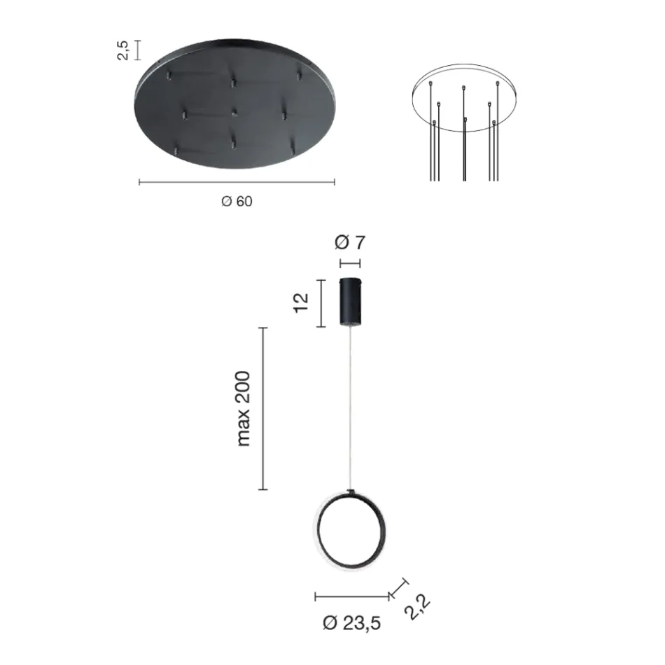 Lustre suspenso de metal pintado de ouro com 8 luzes LED - cedro Viadurini
