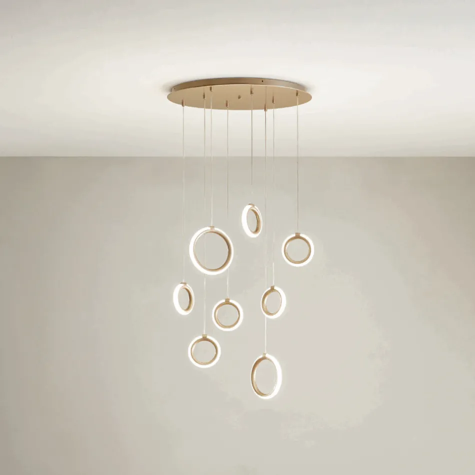 Lustre suspenso de metal pintado de ouro com 8 luzes LED - cedro Viadurini