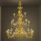 Lustre Feito à Mão com 28 Luzes em Vidro Veneziano e Ouro Fabricado na Itália - Regina Viadurini