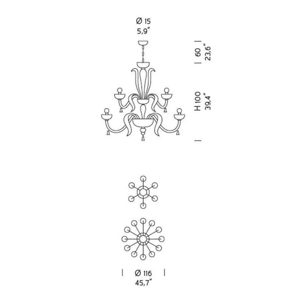 Lustre de 18 luzes feito à mão em vidro de Veneza, feito na Itália - Regina Viadurini