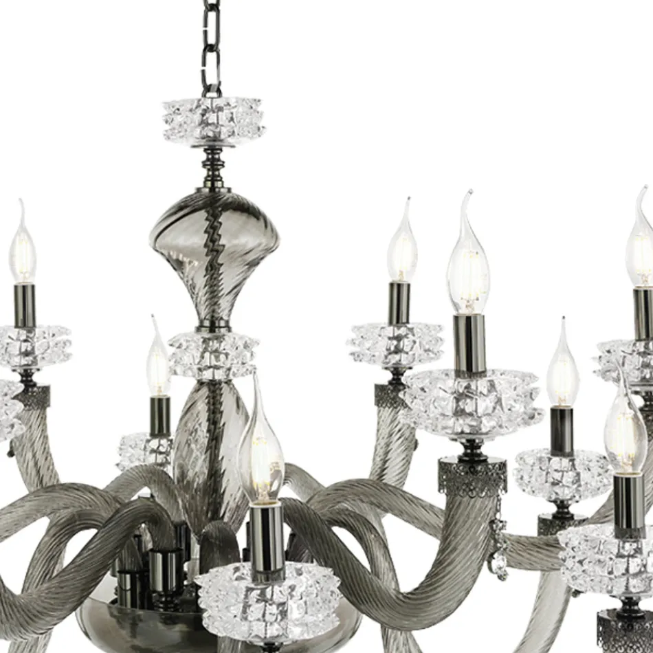 Lustre Clássico 12 Luzes em Vidro Artesanal de Luxo Italiano - Salina Viadurini