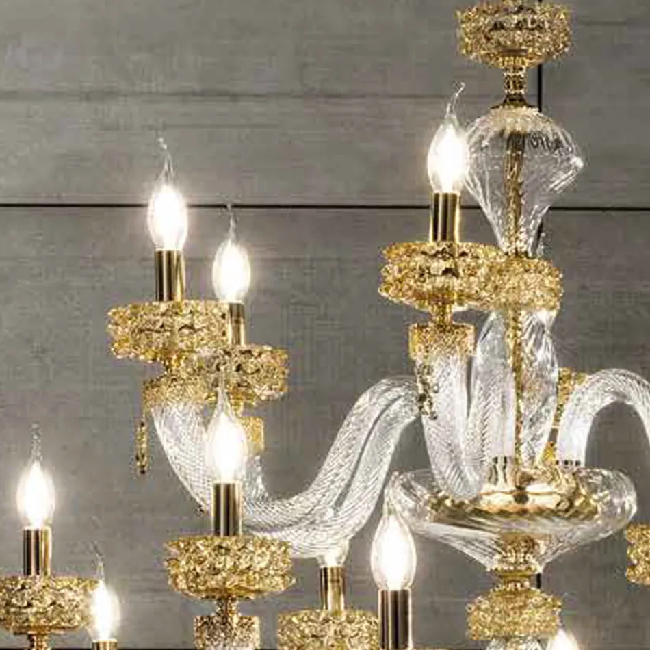 Lustre Clássico 30 Luzes em Vidro Artesanal de Luxo Italiano - Salina Viadurini