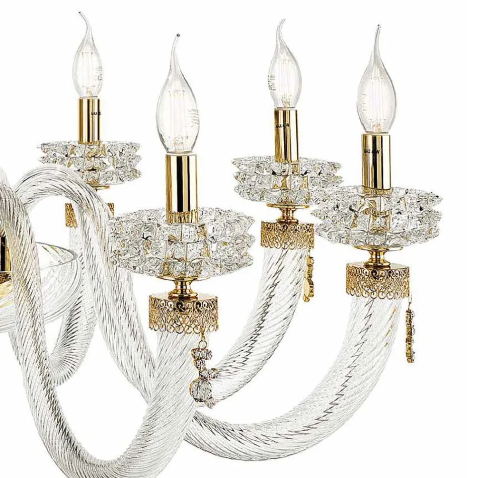 Candelabro Clássico de 6 Luzes em Vidro Artesanal de Luxo Italiano - Salina Viadurini