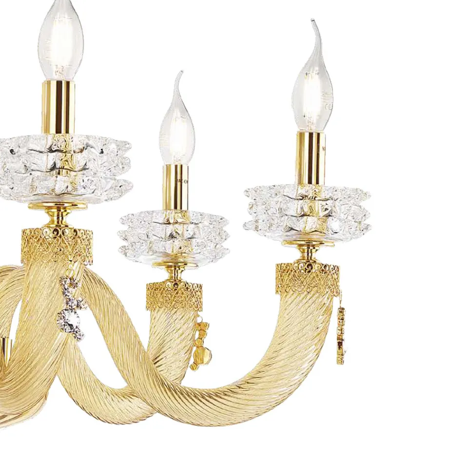 Candelabro Clássico de 6 Luzes em Vidro Artesanal de Luxo Italiano - Salina Viadurini