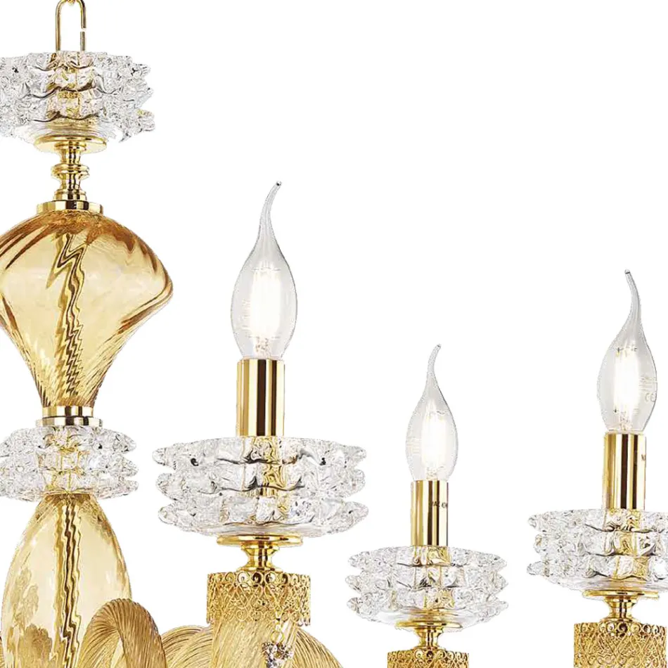 Candelabro Clássico de 6 Luzes em Vidro Artesanal de Luxo Italiano - Salina Viadurini