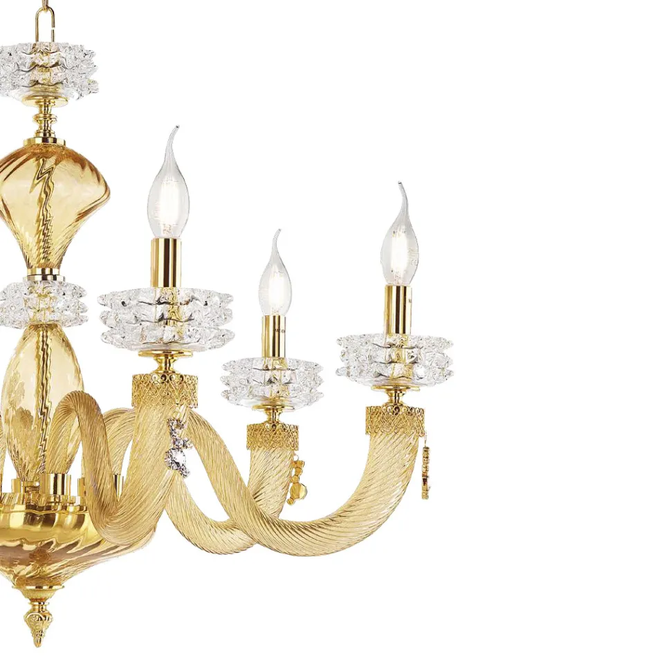 Candelabro Clássico de 6 Luzes em Vidro Artesanal de Luxo Italiano - Salina Viadurini