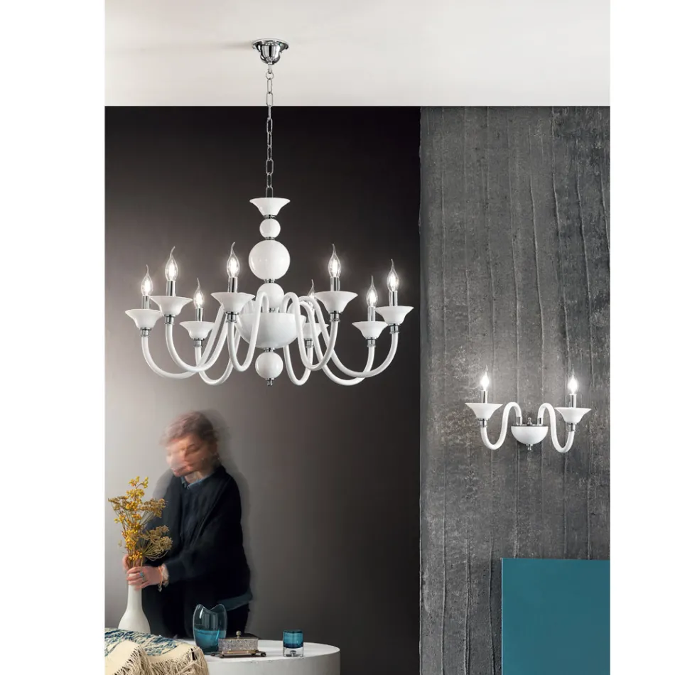 Lustre Luxo Italiano de Vidro Feito à Mão 8 Luzes - Consciente Viadurini
