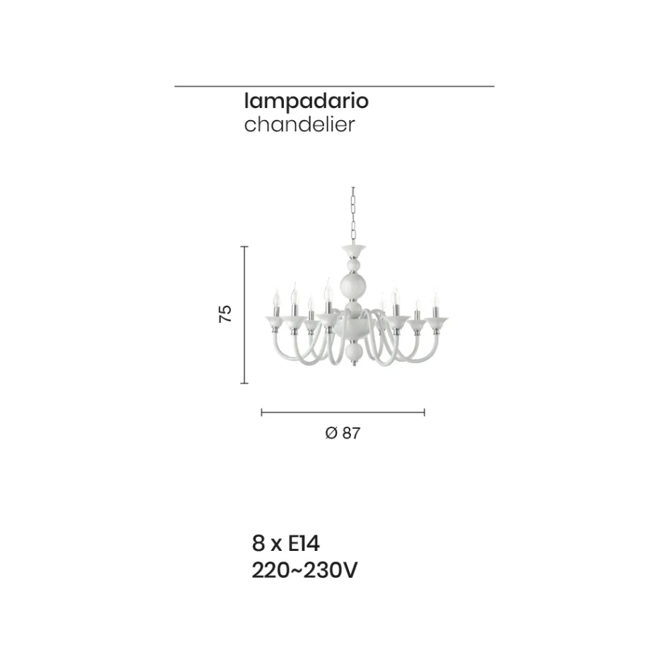 Lustre Luxo Italiano de Vidro Feito à Mão 8 Luzes - Consciente Viadurini