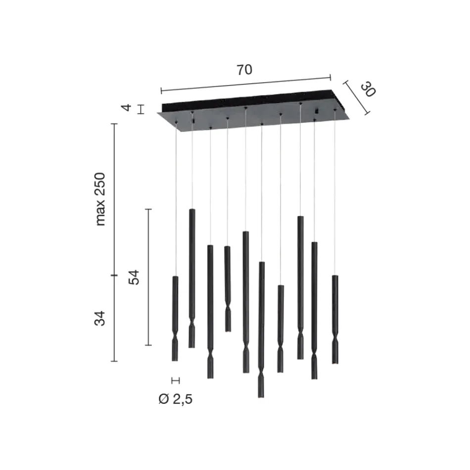 Lustre com 10 Luzes LED em Metal Pintado e Cabos Ajustáveis - Larch Viadurini