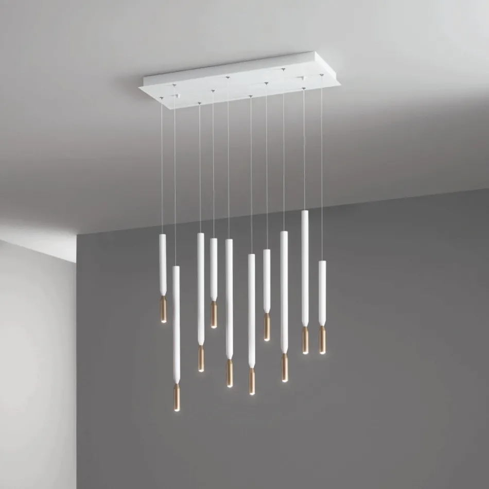 Lustre com 10 Luzes LED em Metal Pintado e Cabos Ajustáveis - Larch Viadurini