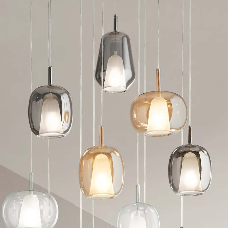 Lustre com 12 Luzes em Vidro e Arame Transparente Fabricado na Itália - Trilly Viadurini