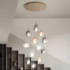 Lustre com 12 Luzes em Vidro e Arame Transparente Fabricado na Itália - Trilly Viadurini