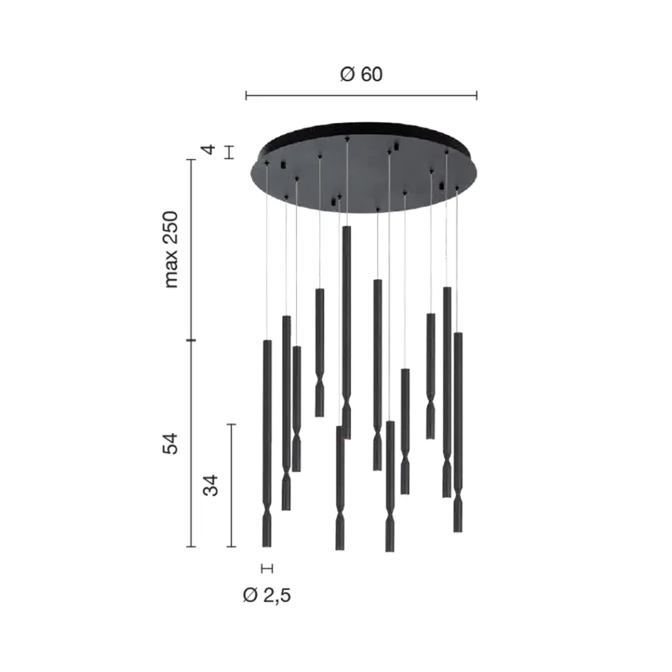 Lustre com 12 Luzes LED em Metal Pintado e Cabos Ajustáveis - Larch Viadurini