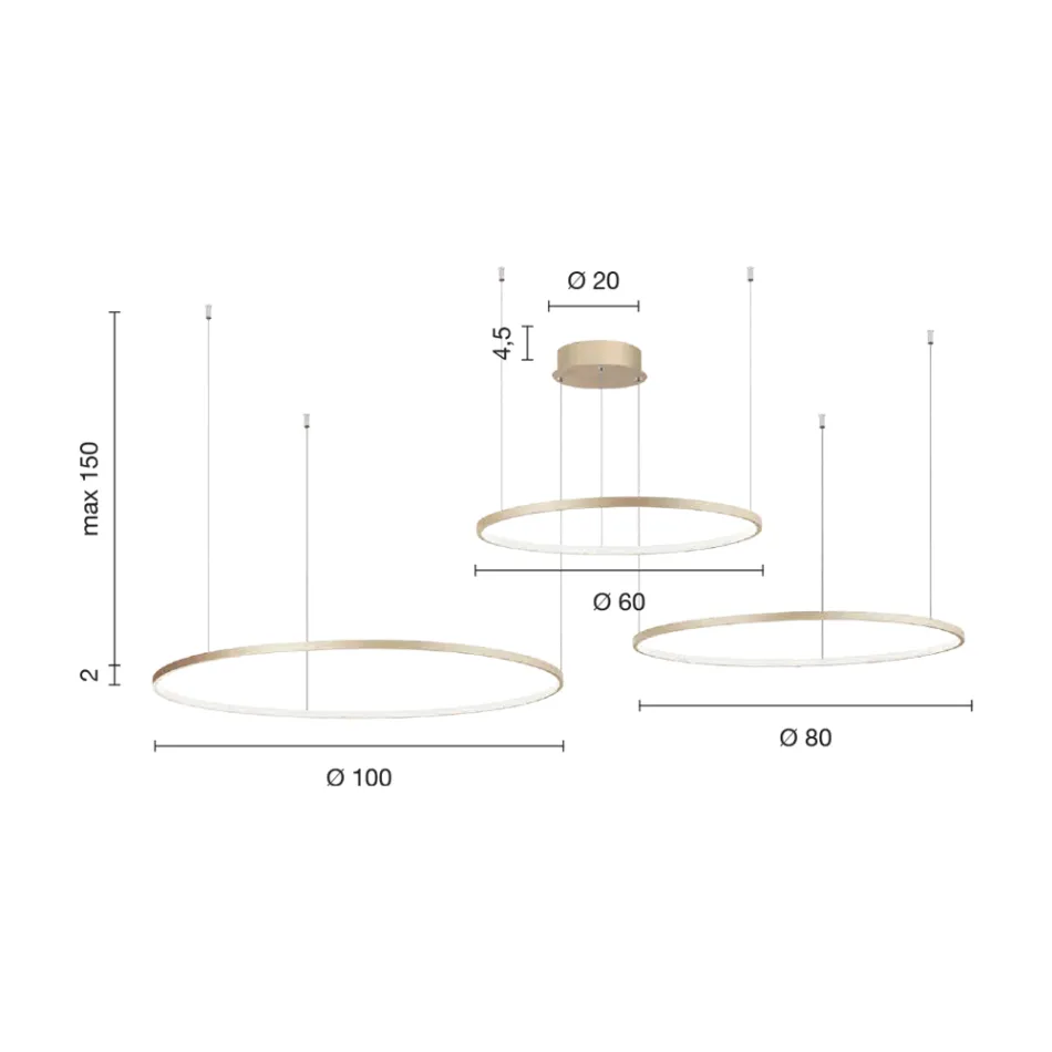 Lustre com 2 ou 3 Luzes LED Roronde Horizontais em Metal Pintado - Mulberry Viadurini