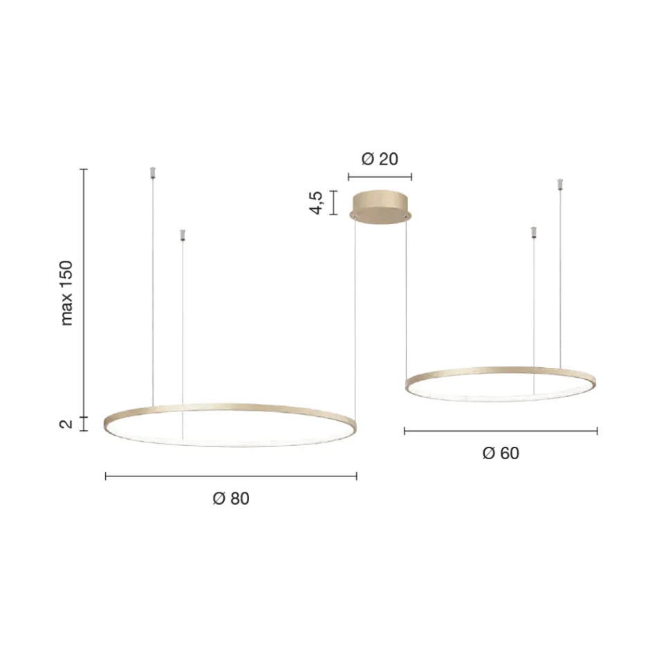Lustre com 2 ou 3 Luzes LED Roronde Horizontais em Metal Pintado - Mulberry Viadurini