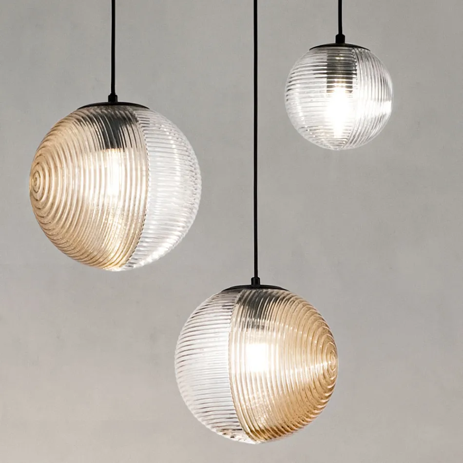 Lustre com 3 Luzes em Vidro Soprado em Forma de Esfera Fabricado na Itália - Prilla Viadurini