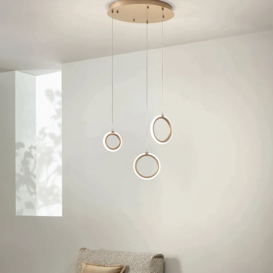 Lustre com 3 Luzes LED em Metal Pintado e Vidro Opcional - Cedro Viadurini