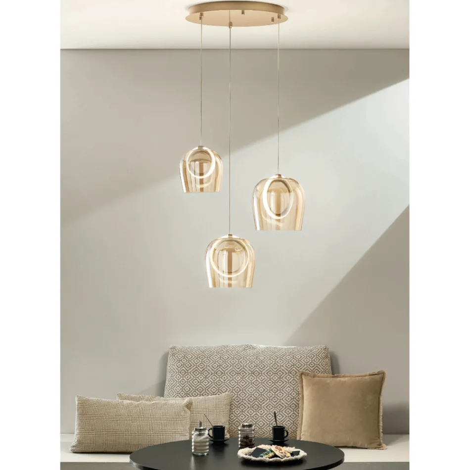 Lustre com 3 Luzes LED em Metal Pintado e Vidro Opcional - Cedro Viadurini