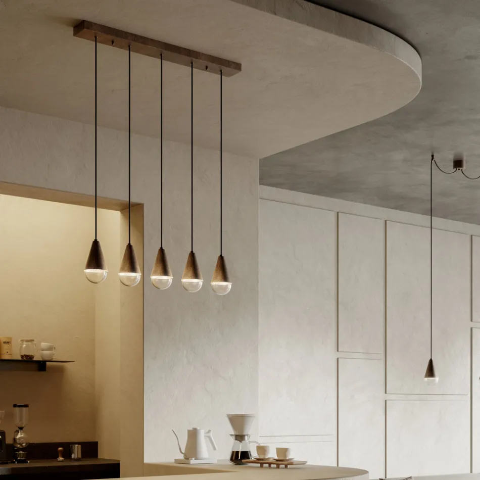 Lustre com 5 Luzes em Ferro e Vidro Fabricado na Itália - Nublado Viadurini