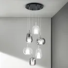 Lustre com 6 difusores de vidro fumê e transparente feito na Itália - Trilly Viadurini