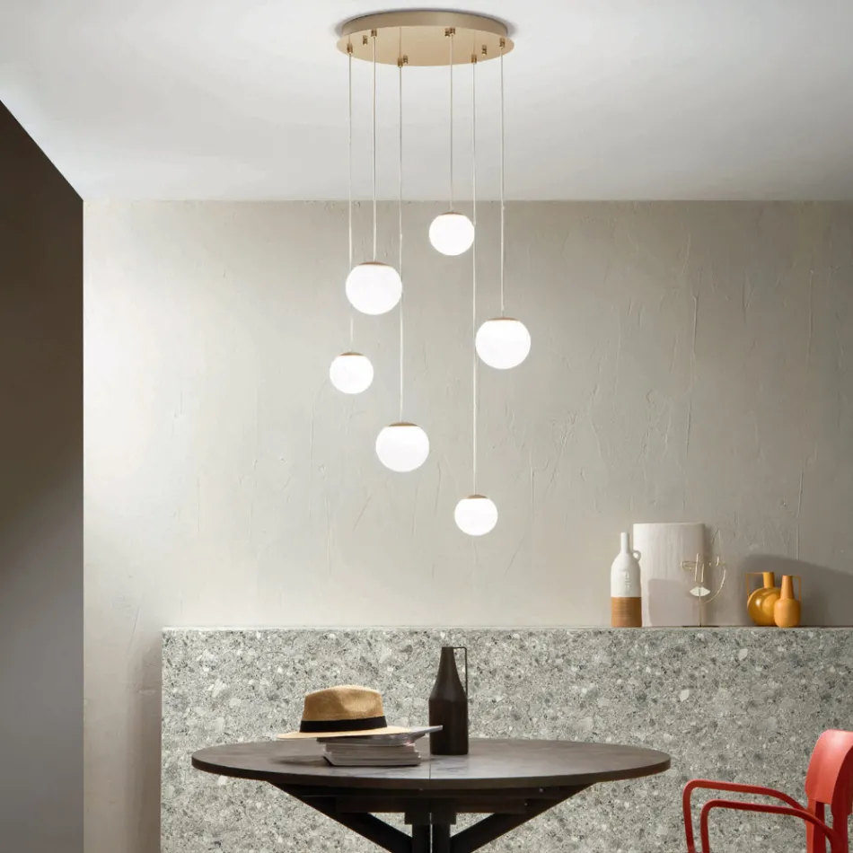 Lustre com 6 LEDs Coberto por Vidro Opcional e Base em Metal - Faia Viadurini