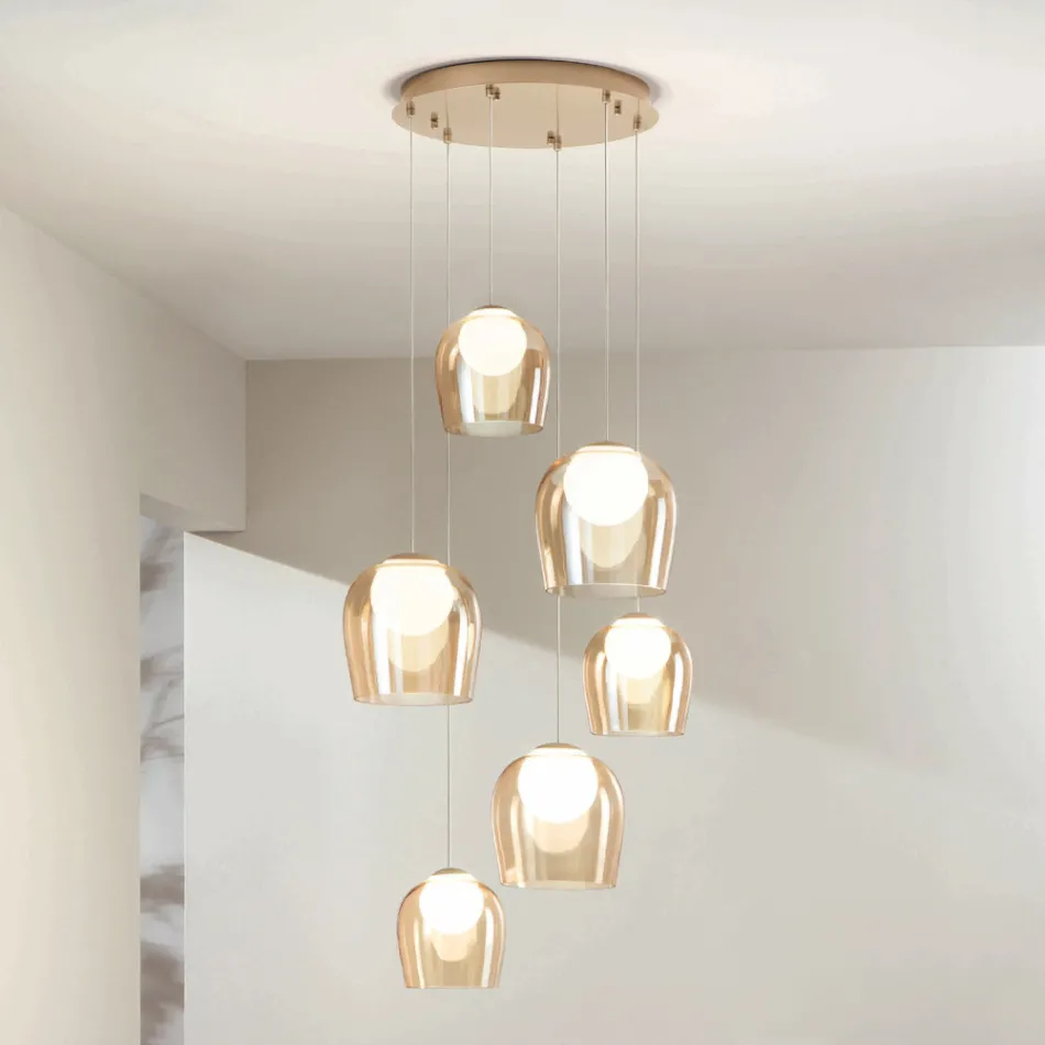 Lustre com 6 LEDs Coberto por Vidro Opcional e Base em Metal - Faia Viadurini