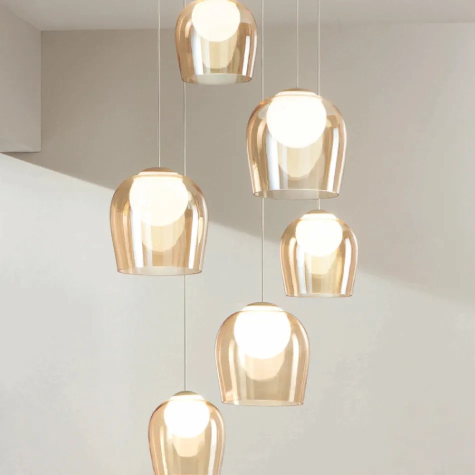 Lustre com 6 LEDs Coberto por Vidro Opcional e Base em Metal - Faia Viadurini