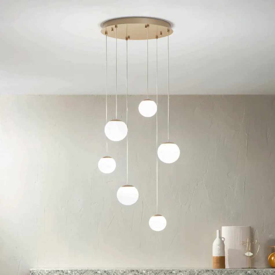 Lustre com 6 LEDs Coberto por Vidro Opcional e Base em Metal - Faia Viadurini