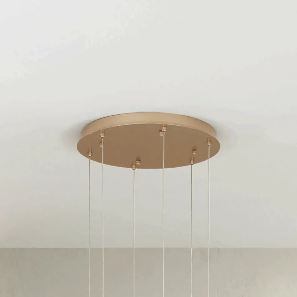 Lustre com 6 LEDs e Base Redonda em Metal Pintado Dourado - Hornbeam Viadurini