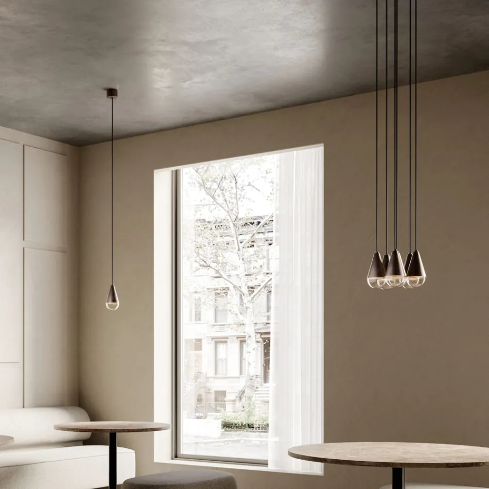 Lustre com 6 Luzes em Ferro e Vidro Fabricado na Itália - Nublado Viadurini