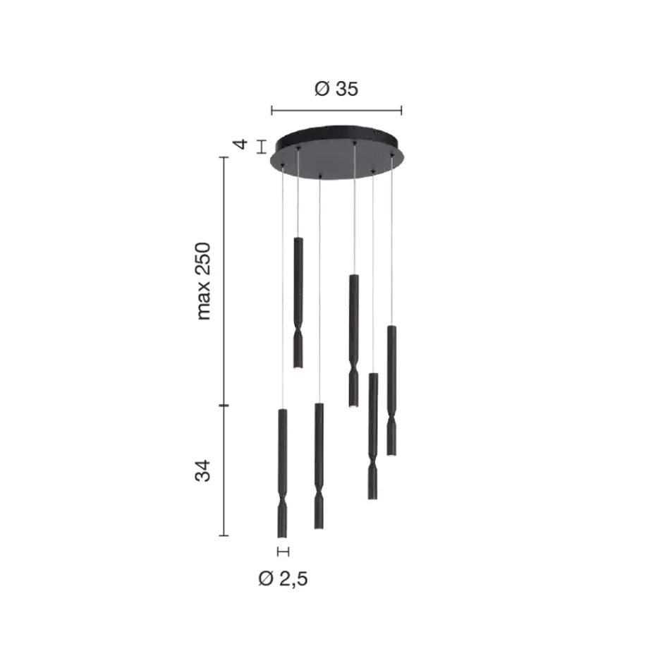 Lustre com 6 Luzes LED em Metal Pintado e Cabos Ajustáveis - Larch Viadurini