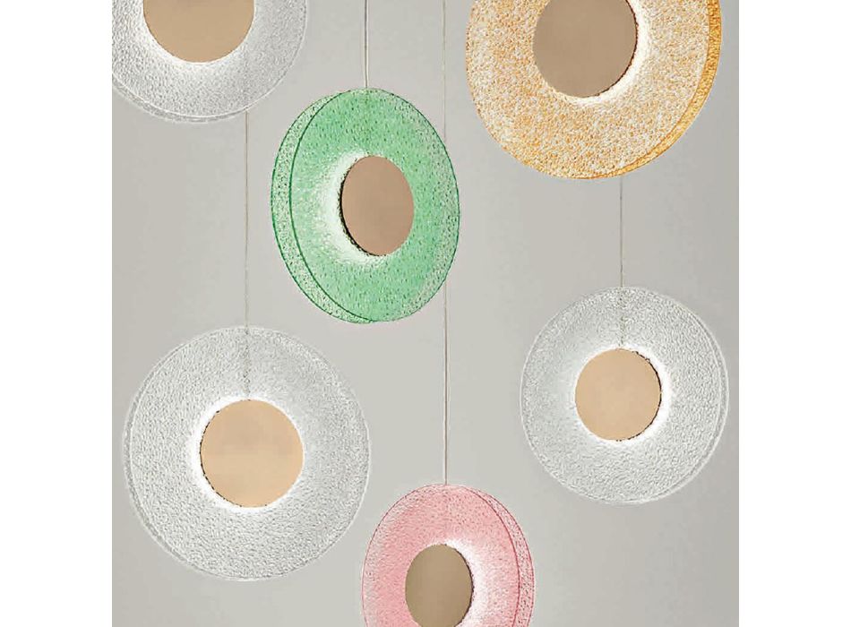 Lustre com 6 luzes LED em metal pintado e vidro graniglia colorido - Albizia Viadurini