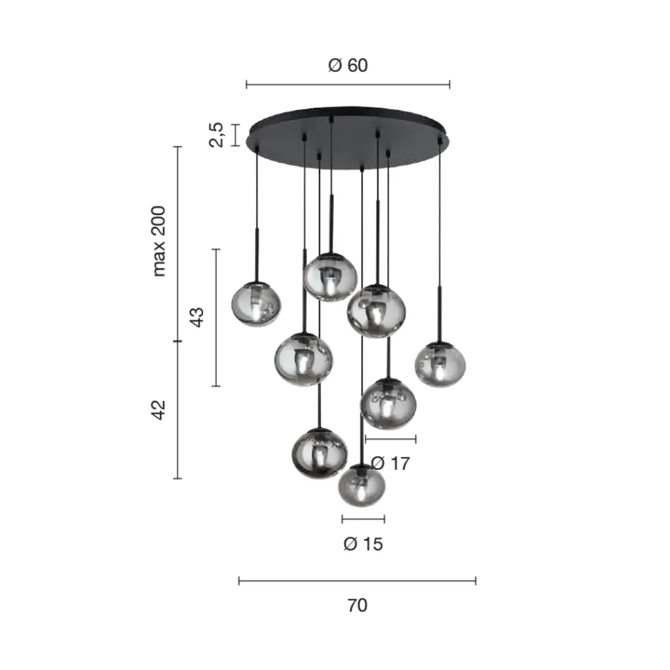 Lustre com 8 LEDs em Metal Pintado Dourado e Vidro Soprado - Ailanto Viadurini
