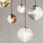 Lustre com 8 Luzes em Vidro Soprado em Forma de Esfera Fabricado na Itália - Prilla Viadurini