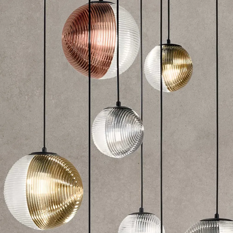Lustre com 8 Luzes em Vidro Soprado em Forma de Esfera Fabricado na Itália - Prilla Viadurini