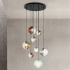 Lustre com 8 Luzes em Vidro Soprado em Forma de Esfera Fabricado na Itália - Prilla Viadurini