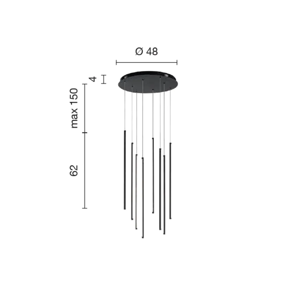 Lustre com 8 Luzes LED em Metal Pintado Dourado e Cabos Ajustáveis - Laranja Viadurini