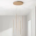 Lustre com 8 Luzes LED em Metal Pintado Dourado e Cabos Ajustáveis - Laranja Viadurini