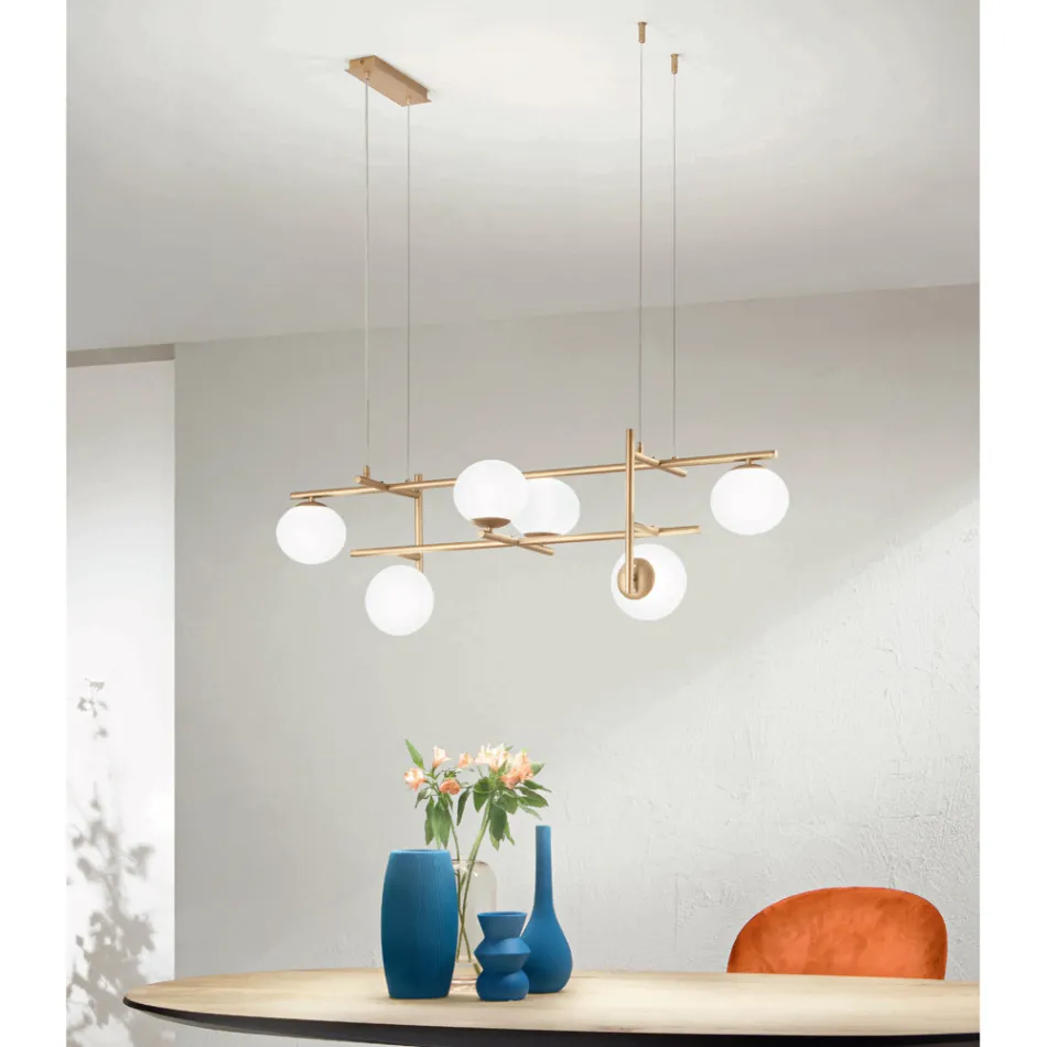Lustre com LED em Metal Pintado Dourado e Vidro Soprado - Ailanto Viadurini