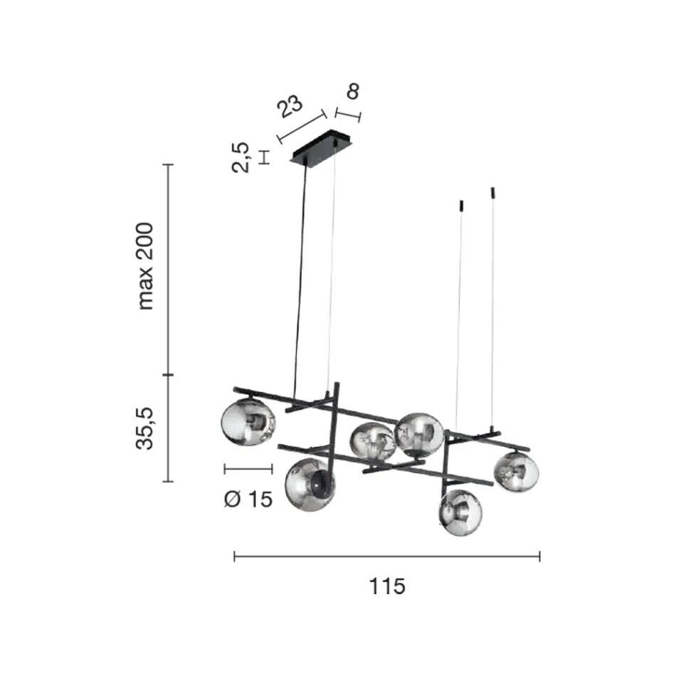 Lustre com LED em Metal Pintado Dourado e Vidro Soprado - Ailanto Viadurini
