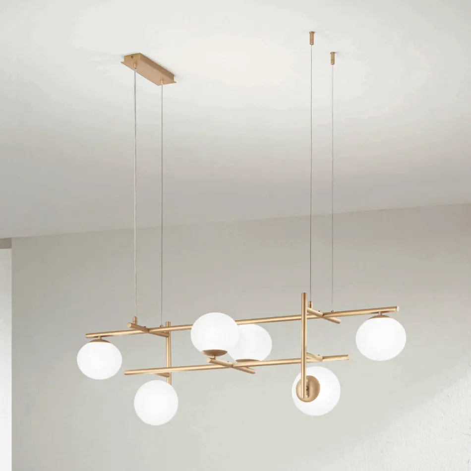 Lustre com LED em Metal Pintado Dourado e Vidro Soprado - Ailanto Viadurini