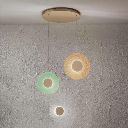 Lustre com luz LED em metal pintado e vidro granulado colorido - Albizia Viadurini