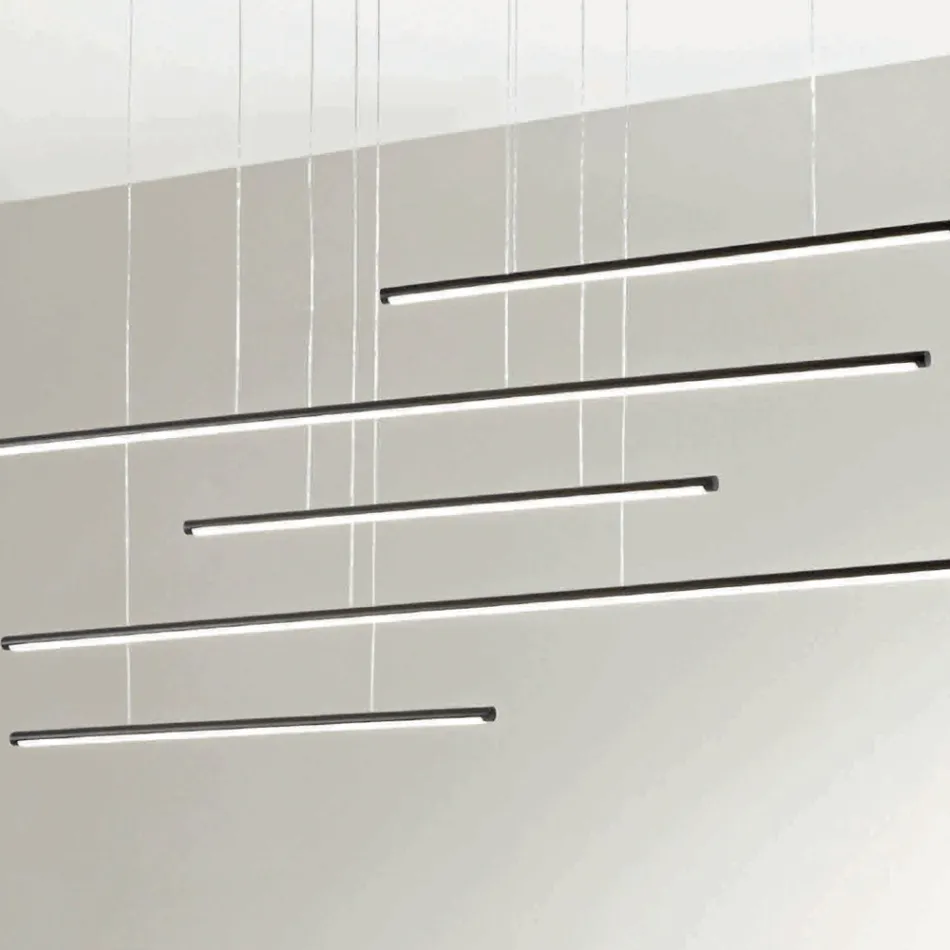 Lustre com Luzes LED Horizontais em Metal e Cabos Ajustáveis - Laranja Viadurini