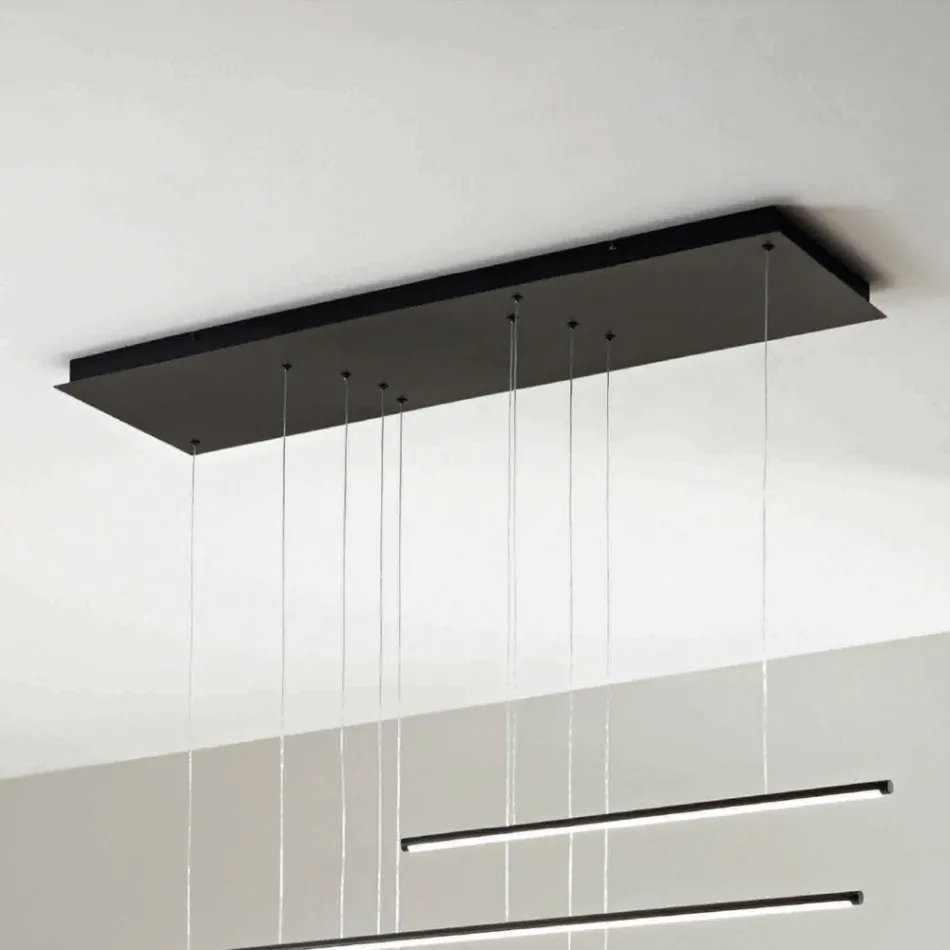 Lustre com Luzes LED Horizontais em Metal e Cabos Ajustáveis - Laranja Viadurini