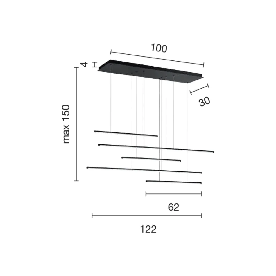 Lustre com Luzes LED Horizontais em Metal e Cabos Ajustáveis - Laranja Viadurini