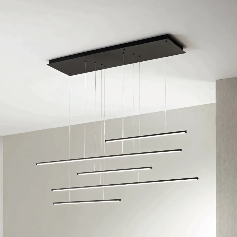 Lustre com Luzes LED Horizontais em Metal e Cabos Ajustáveis - Laranja Viadurini